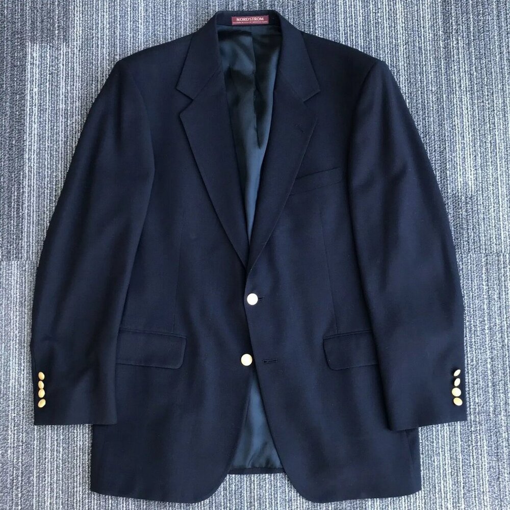 Nordstrom Navy 2 Gold Button Italian Made Bozzalla & Lesna 42R Mens Sport Jacket